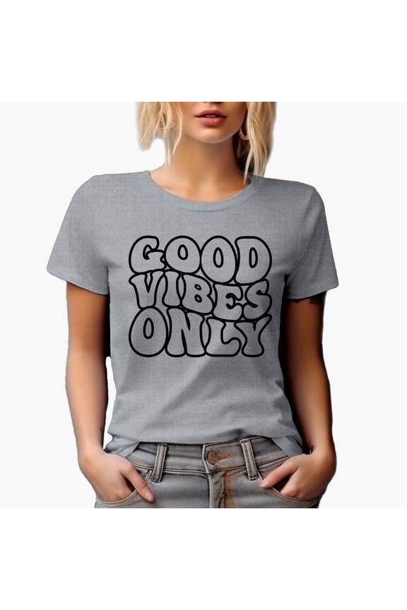 Good Vibes Only, Positivity Quote, Groovy Retro Wavy Text Merch Gift, Heather Grey T-Shirt, Small