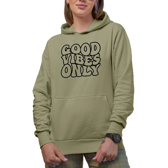 Good Vibes Only, Positivity Quote, Groovy Retro Wavy Text Merch Gift, Sand Hooded Sweatshirt or Hoodie, XL