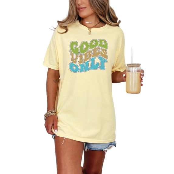 Good Vibes Only, Positivity or Being Positive Quote, Groovy Retro Wavy Text, Butter Comfort Colors T-Shirt, 3XL