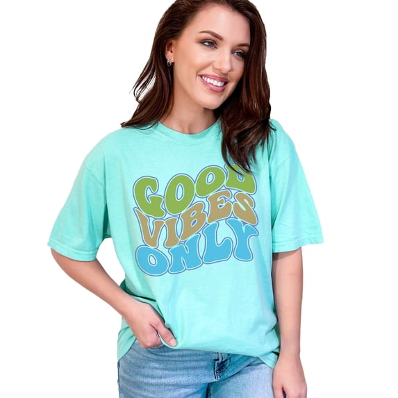 Good Vibes Only, Positivity or Being Positive Quote, Groovy Retro Wavy Text, Chalky Mint Comfort Colors T-Shirt, 2XL
