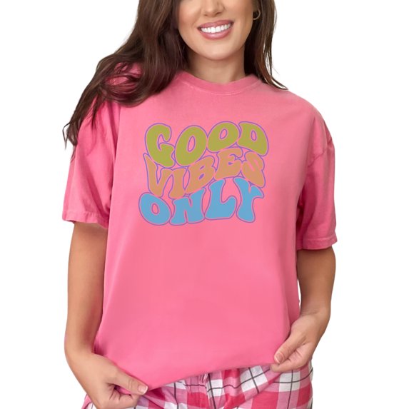 Good Vibes Only, Positivity or Being Positive Quote, Groovy Retro Wavy Text, Crunchberry Comfort Colors T-Shirt, 3XL