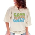 thumbnail image 1 of Good Vibes Only, Positivity or Being Positive Quote, Groovy Retro Wavy Text, Ivory Comfort Colors T-Shirt, Small, 1 of 1