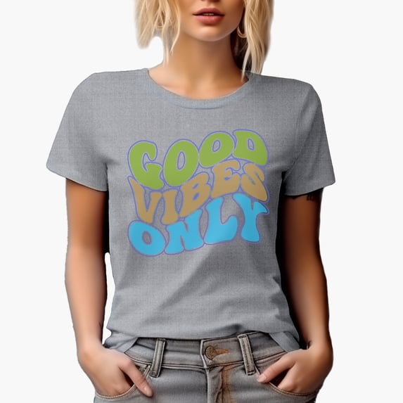 Good Vibes Only, Positivity or Being Positive Quote, Groovy Retro Wavy Text Merch Gift, Heather Grey T-Shirt, Small