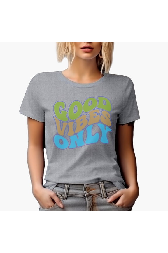 Good Vibes Only, Positivity or Being Positive Quote, Groovy Retro Wavy Text Merch Gift, Heather Grey T-Shirt, XL
