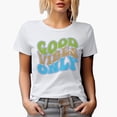 thumbnail image 1 of Good Vibes Only, Positivity or Being Positive Quote, Groovy Retro Wavy Text Merch Gift, White T-Shirt, Large, 1 of 5