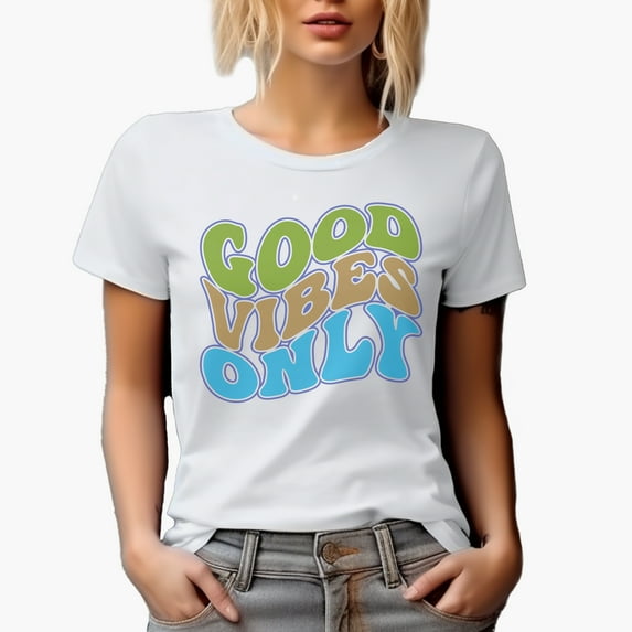 Good Vibes Only, Positivity or Being Positive Quote, Groovy Retro Wavy Text Merch Gift, White T-Shirt, Large