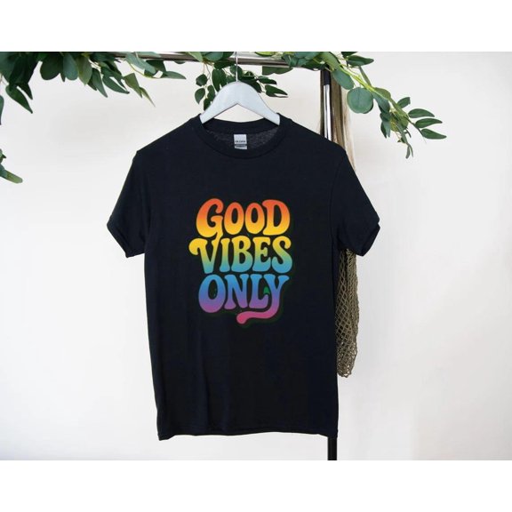 Good Vibes Only Rainbow Text T-Shirt For Bright Days, for men & women, up to size 5XL