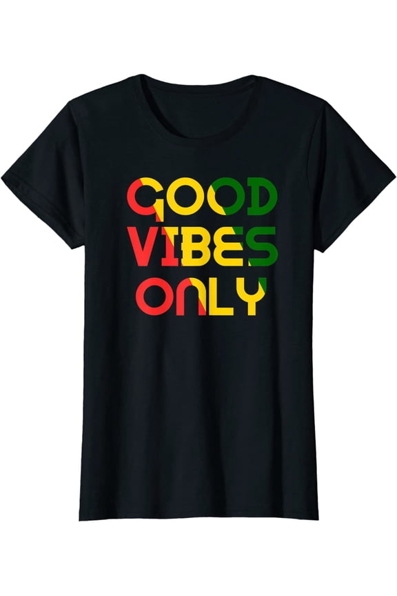 Good Vibes Only Rasta Reggae Graphic T-Shirt, Unisex Roots Flag Black Short Sleeve Tee