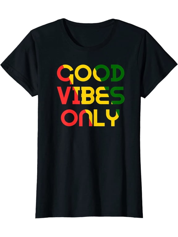 Good Vibes Only Rasta Reggae Roots Clothing Tee Flag T-Shirt Black Tee