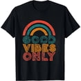 thumbnail image 1 of Good Vibes Only Vintage Short Sleeve Black T-Shirt Cotton Tee Top, 1 of 5