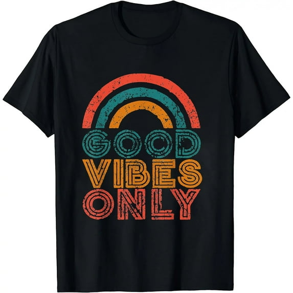 Good Vibes Only Vintage Short Sleeve Black T-Shirt Cotton Tee Top