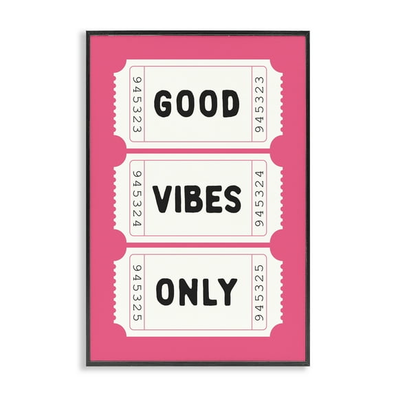 Stupell Industries Good Vibes Only White & Pink Black Framed Giclee Art, design by Lettered and Lined, 18 x 12