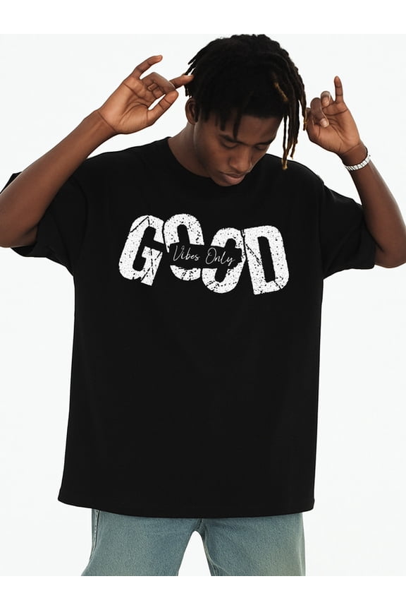 Good Vibes Only men's Exercise 180G 100% Cotton black Running basketball Basic Unisex Shirt Graphic Tee tshirts Retro Unisex Shirt Graphic tshirts