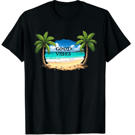 Good Vibes Positive Beach Graphic Black T-Shirt for Men and Women