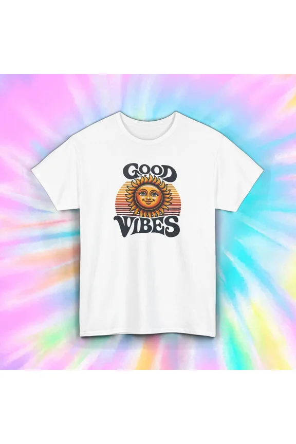 Good Vibes Retro Sun Graphic Inspirational Positive Gift Unisex T-Shirt up to size 5XL