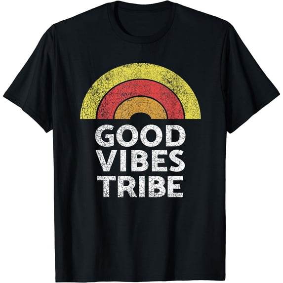 Good Vibes Tribe Vintage Boho Hippie Cute Sun Rainbow Summer T-Shirt Black X-Large