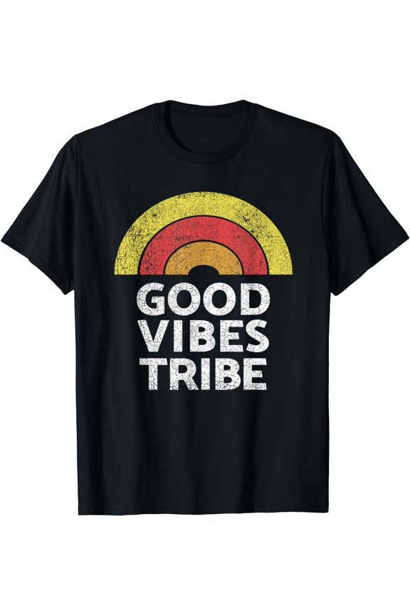 Good Vibes Tribe Vintage Boho Hippie Cute Sun Rainbow Summer T-Shirt