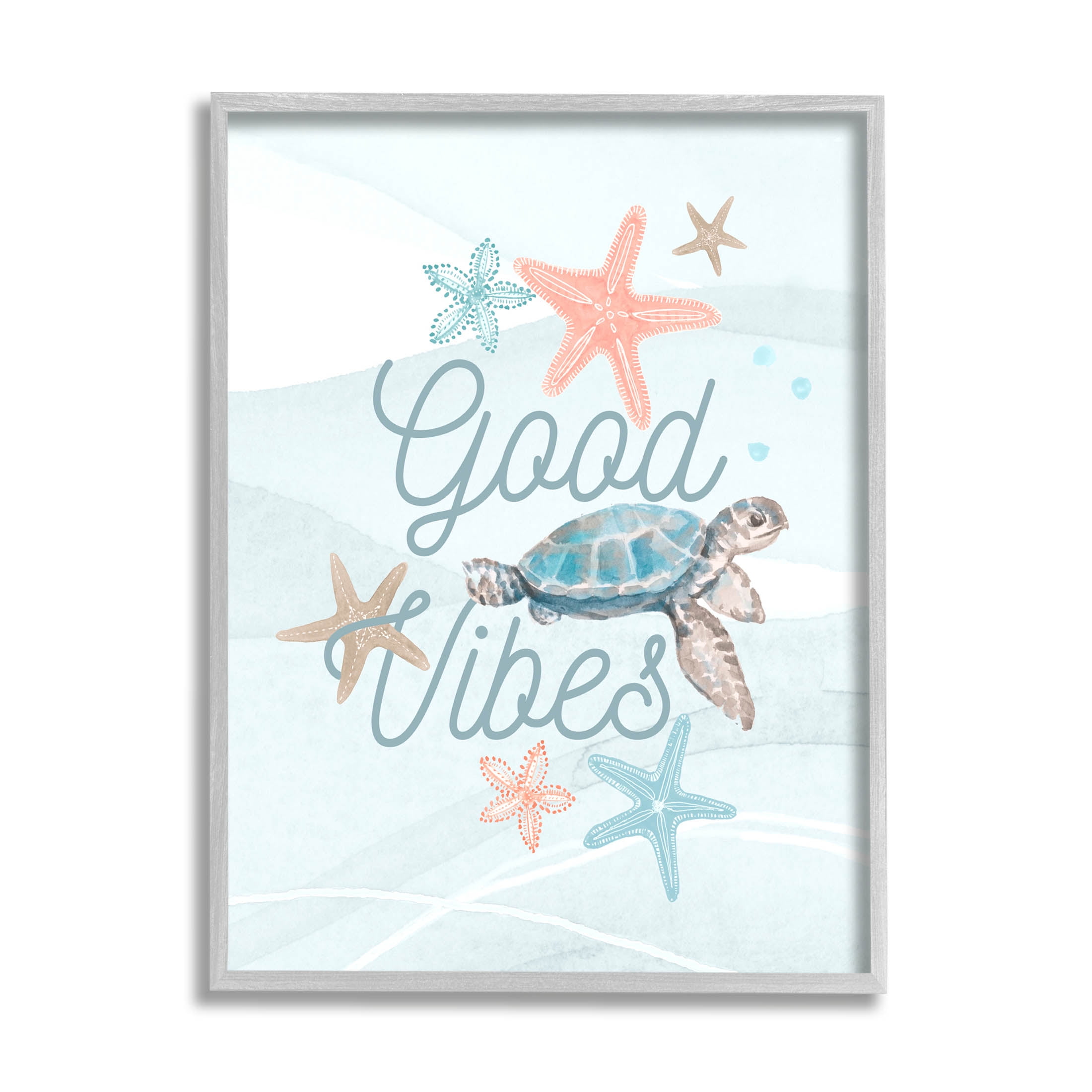 Good Vibes Underwater Sea Life Animals & Insects Graphic Art Gray Framed Art Print Wall Art