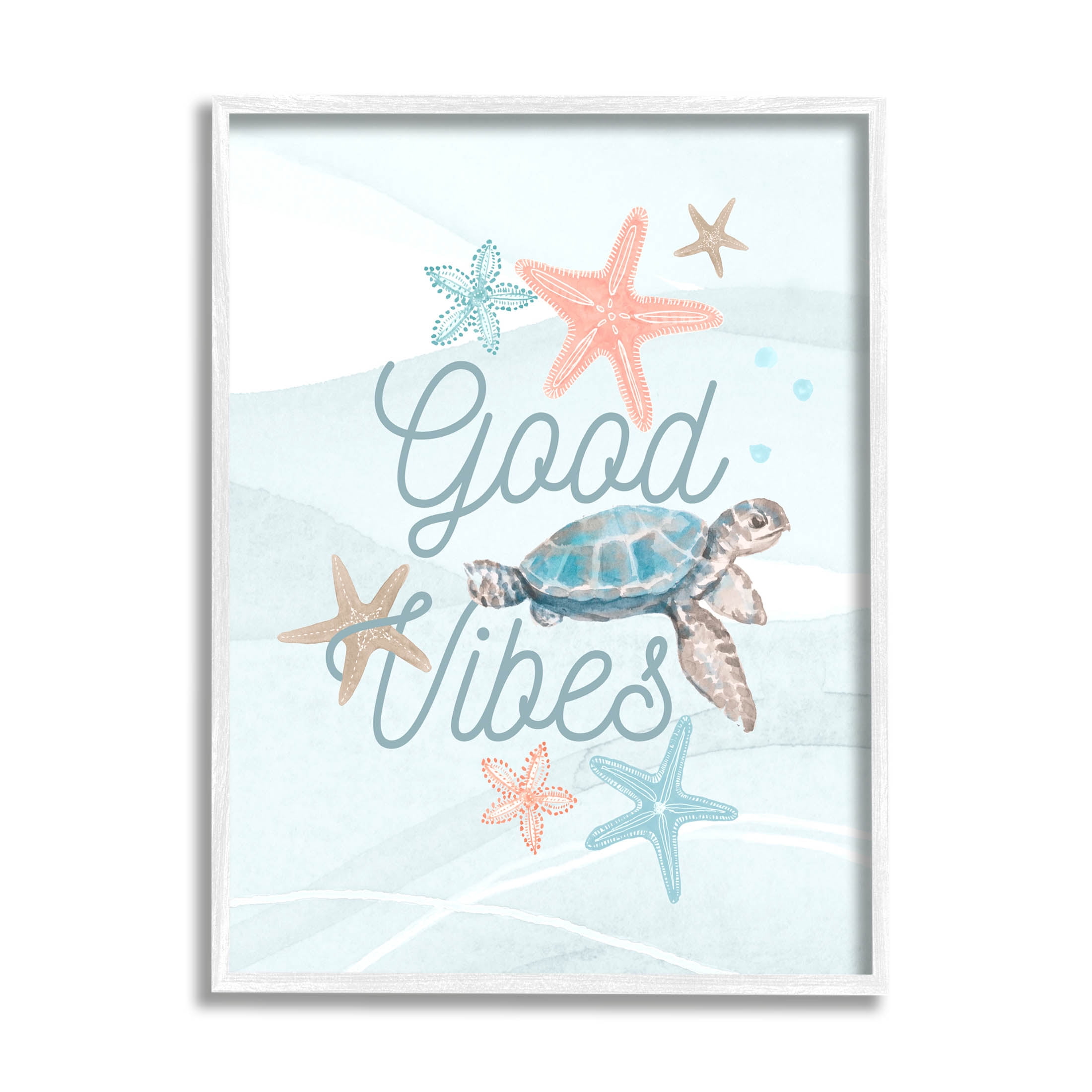 Good Vibes Underwater Sea Life Animals & Insects Graphic Art White Framed Art Print Wall Art