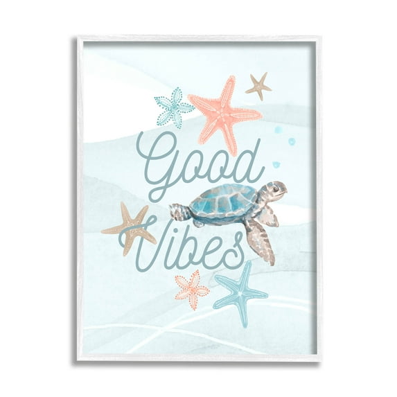 Good Vibes Underwater Sea Life Animals & Insects Graphic Art White Framed Art Print Wall Art