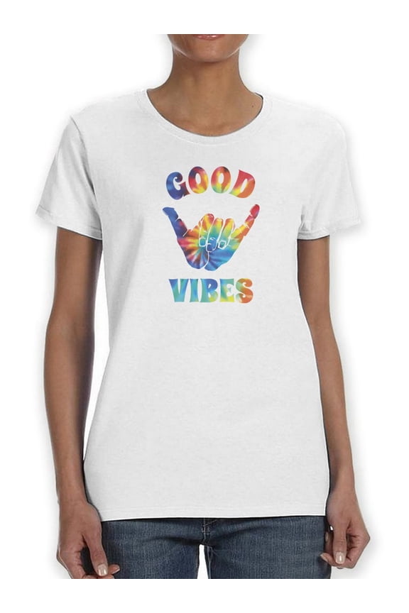 Good Vibes With Hand Sign T-Shirt Women -Smartprints Designs, Female 4X-Large