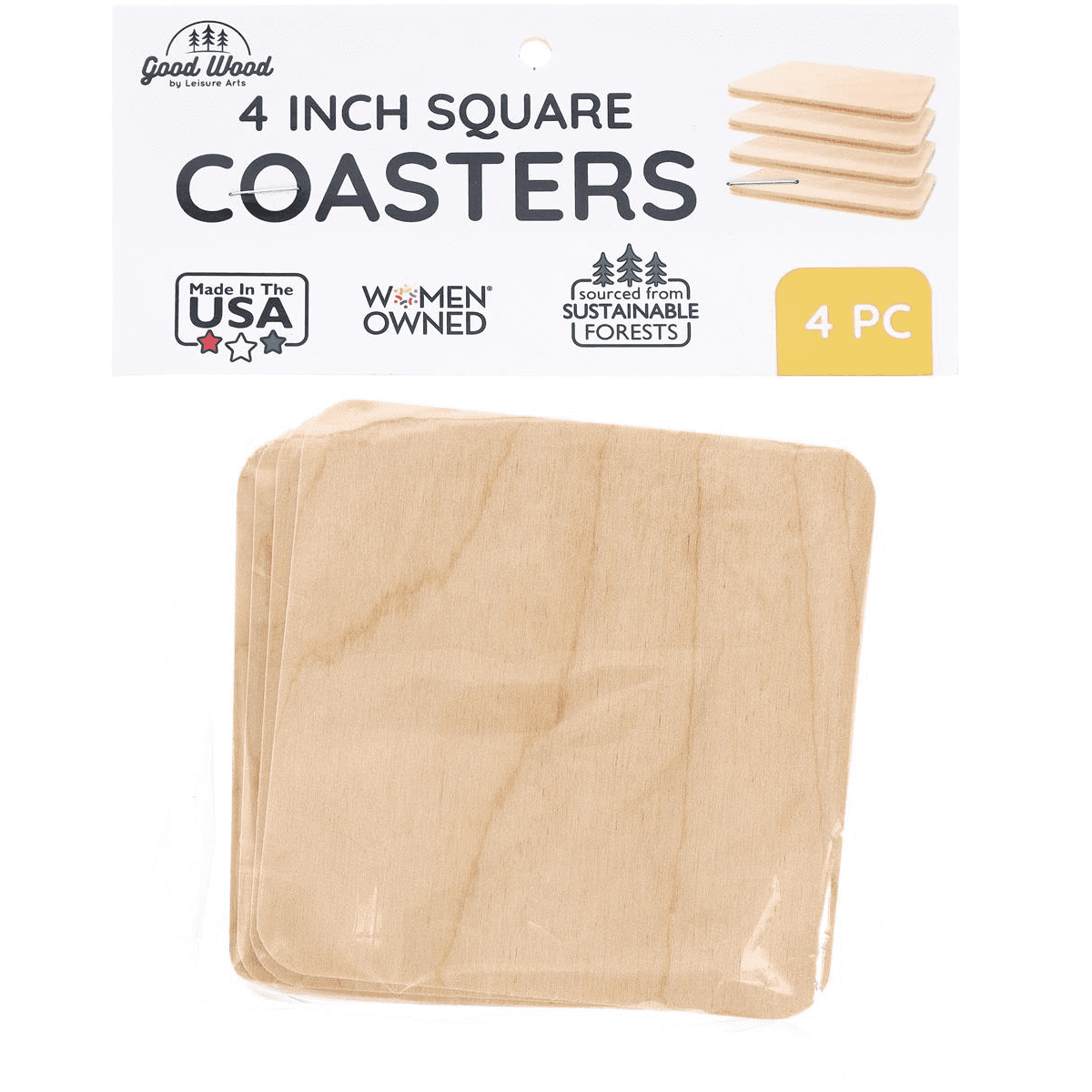 Wood Coaster Squares 4 x 4-inch, Pack of 250 Blank Wooden Squares for  Crafts 4x4 with Rounded Edges for Decor, by Woodpeckers