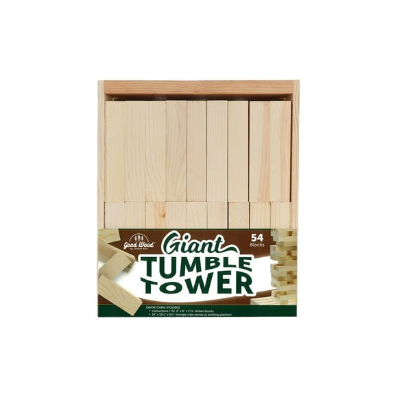 Good Wood By Leisure Arts Good Wood Giant Tumble Tower W/Crate 54Pc - Perfect For Family Fun And Parties, Enjoy Classic Block Games, Tumbling Blocks, Or A Tumbling Tower Game Anywhere