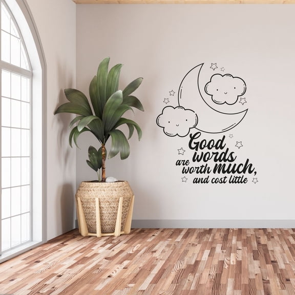 Good Words Are Worth Much And Cost Little Moon And Stars Cute Smiling Clouds Design Vinyl Wall Sticker Wall Art Wall Decal Boys Girls Kids Room Design Bedroom Home Decoration Size (10x8 inch)