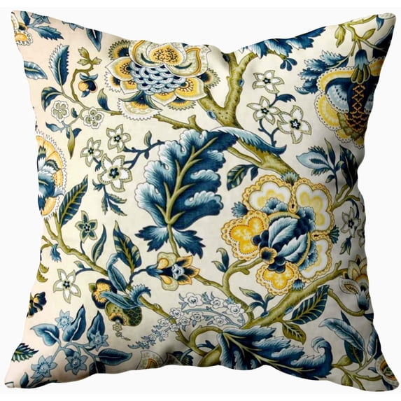 Good, Zippered Pillowcases 20X20Inch Throw Pillow Covers Floral Jacquard Print Blue Yellow hues for Home Sofa Bedding