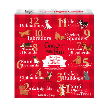 Good 'n' Fun 12 Days of Dogmas Holiday Calendar, 12 Dog Treats, Includes Triple Flavor Twists and Kabobs