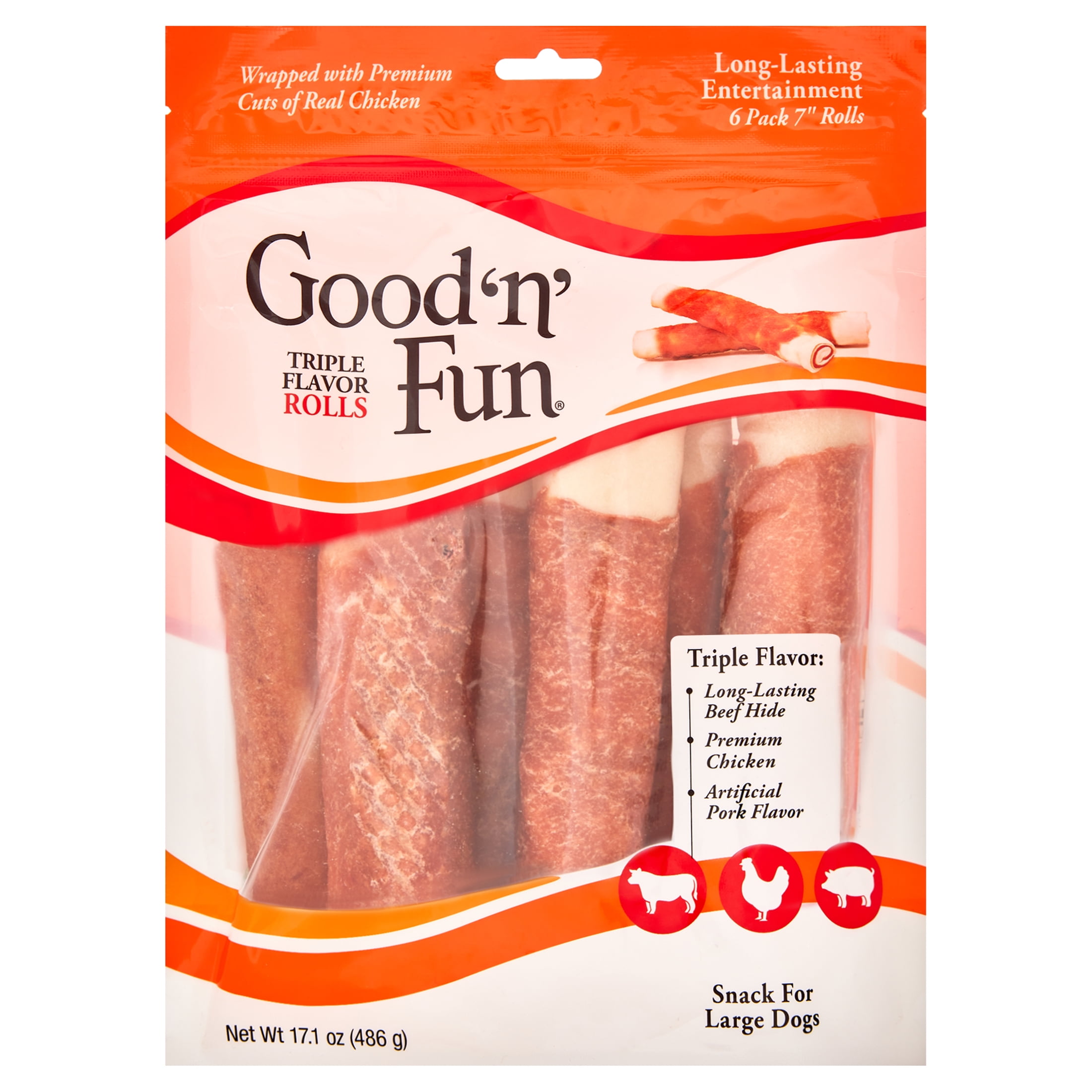 Good ‘n’ Fun Triple Flavor 7-inch Rolls, Chews for Dogs, 6 Count ...