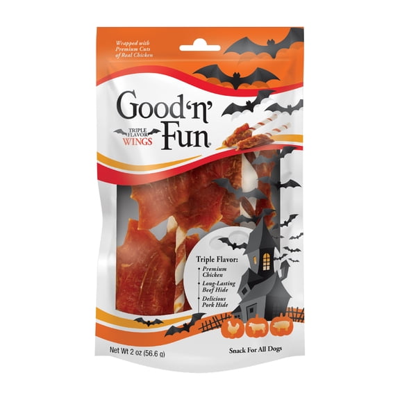 Good n Fun Triple Flavor BatWings, Rawhide Snack for All Dogs, 2 oz.