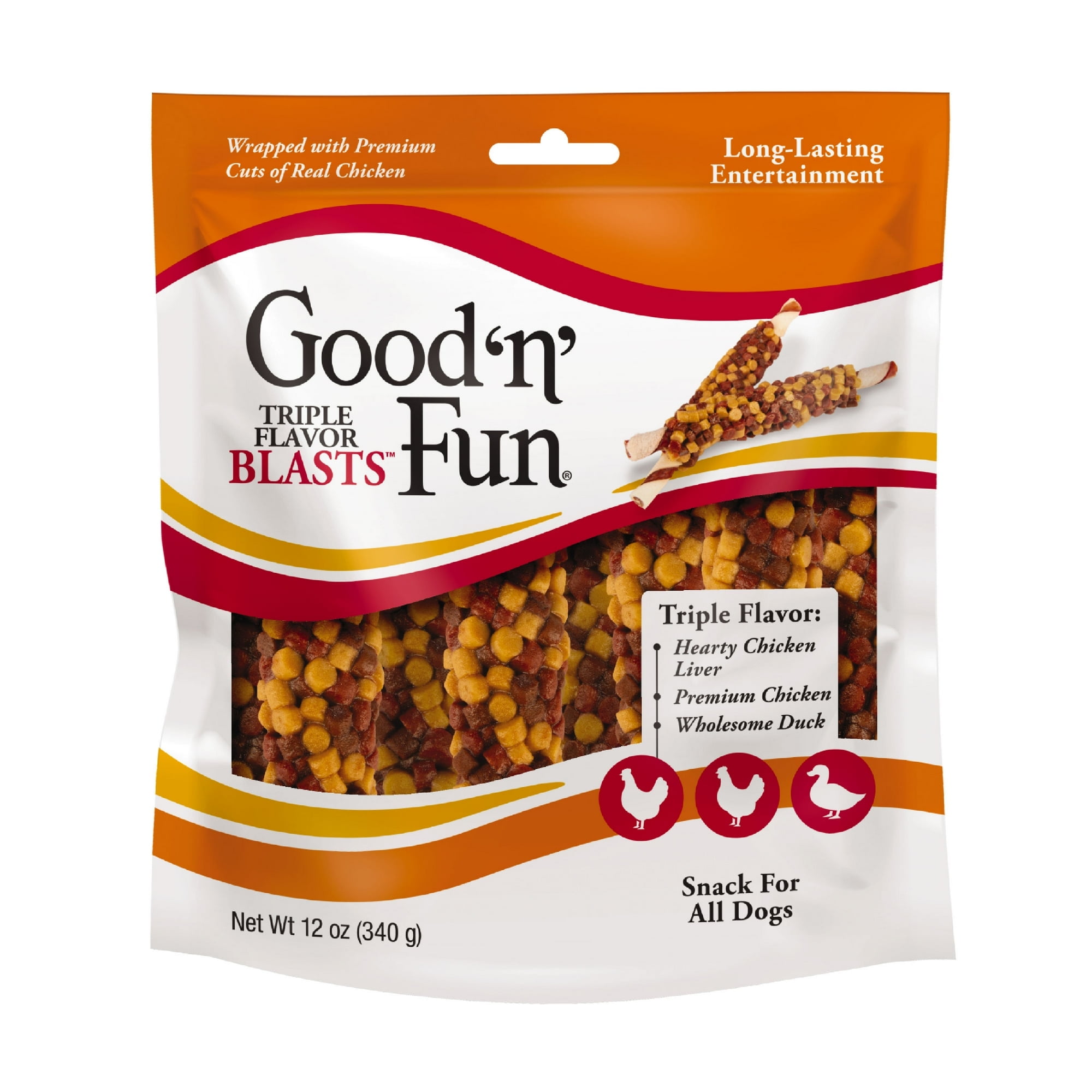 Good 'n' Fun Triple Flavor Blasts Rawhide Chews for All Dogs, Made with Beef Hide, Pork Hide