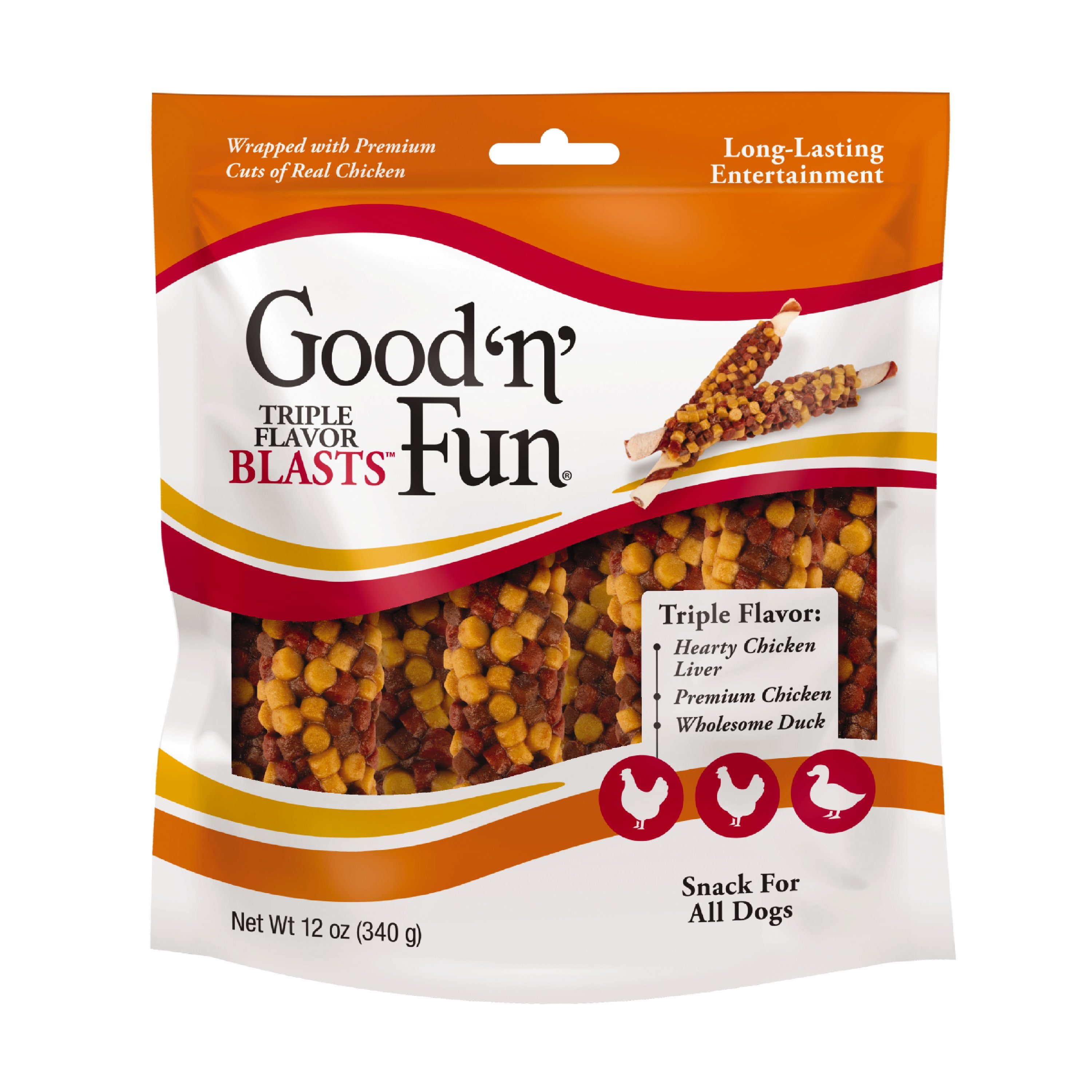 Good 'n' Fun Triple Flavor Blasts Rawhide Chews for All Dogs, Made with