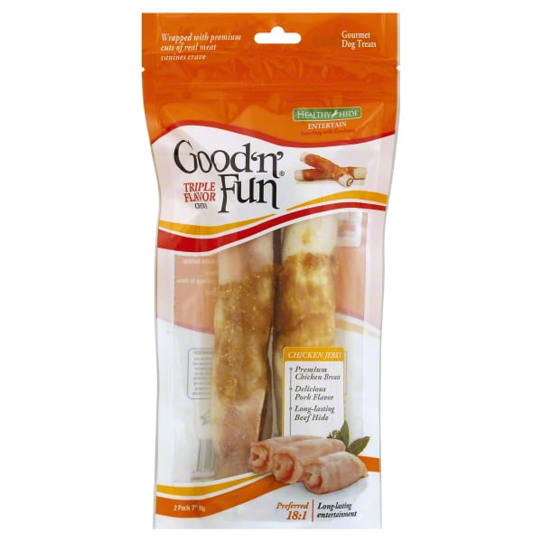 Good n Fun Triple Flavor Chews Rawhide Chews for Large Dogs 7 inch Rolls 2 Count