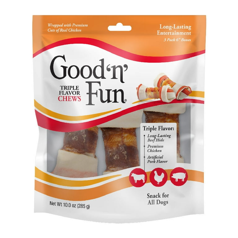 Good n Fun Triple Flavor Chews for All Dogs Rawhide Snack with Beef Chicken and Pork 3 Count Walmart