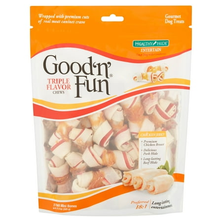 Good 'n' Fun Triple Flavor Chews for Dogs, Mini Bones, 25 Count (11.4 oz.)