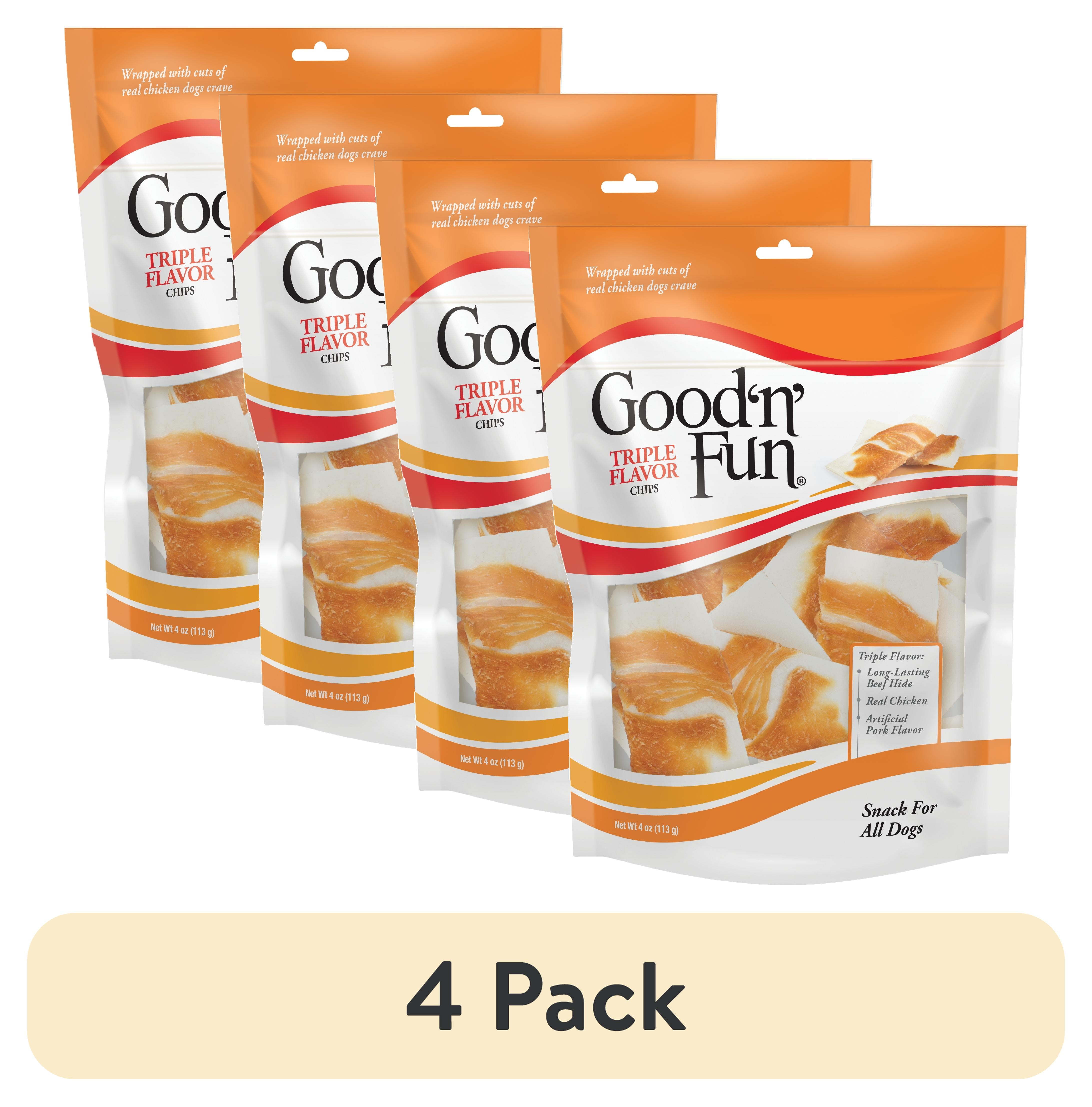 Good n Fun Triple Flavor Chips Beef Hide Treats with Chicken Long Lasting Dog Chews 4 oz Walmart