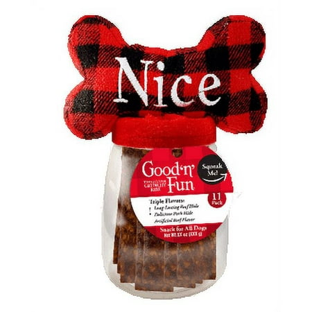 Good 'n' Fun Triple Flavor Crunchy Ribs, Holiday Gift Jar, Dog Chews, 12 Treats
