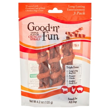 Good ‘n’ Fun Triple Flavor Crunchy Spirals, Long-Lasting Dog Chews, 3 Count