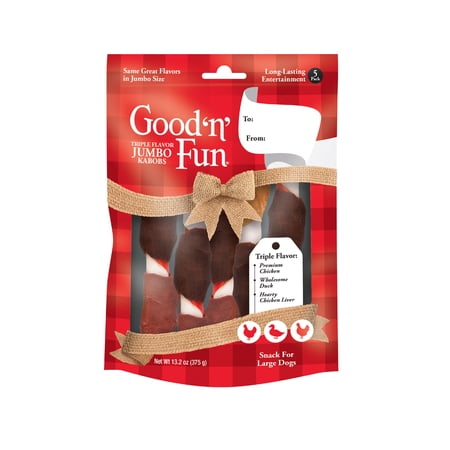 Good 'n' Fun Triple Flavor Jumbo Kabobs Holiday Chews for Large Dogs, 5 Count