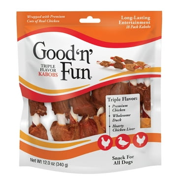 Good 'n' Fun Triple Flavor Kabobs, Rawhide Chews for All Dogs, 12 oz