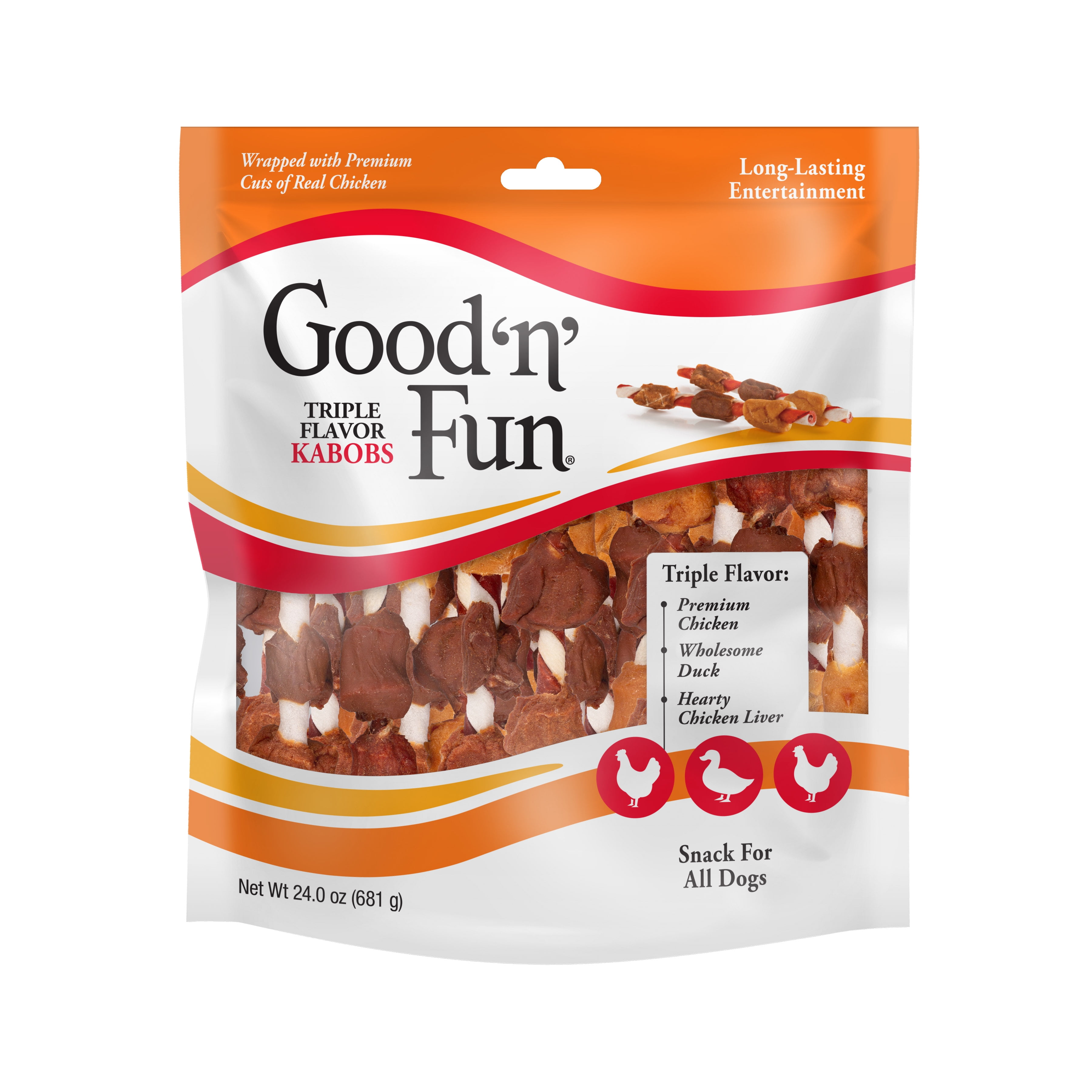 Good 'n' Fun Triple Flavor Kabobs Rawhide Dog Chews, 24 oz. (36 Count)