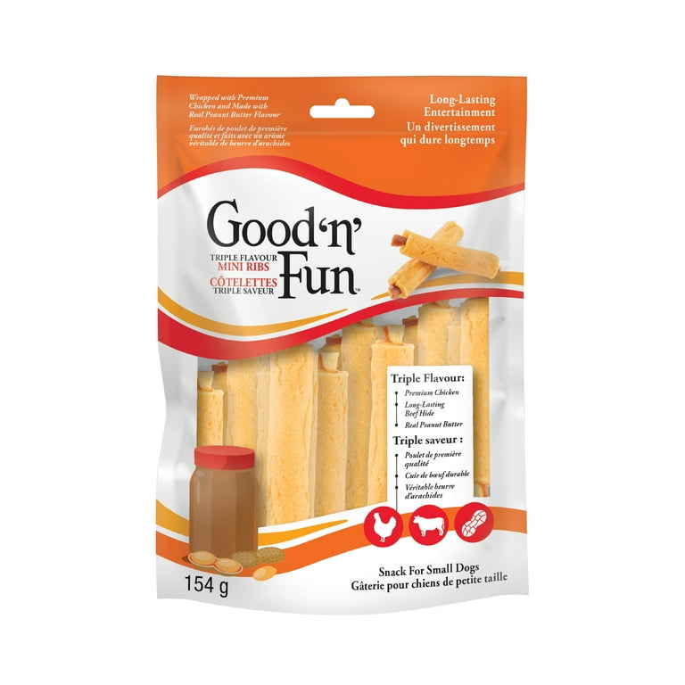 Good n Fun Triple Flavor Mini Ribs with Peanut Butter Rawhide Chews for Small Dogs 14 Count Walmart