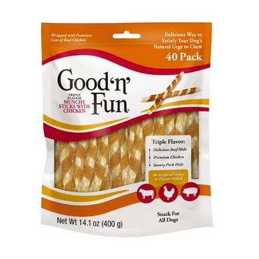Good ‘n’ Fun Triple Flavor Munchy Sticks Chews for Dogs, With Beef, Chicken and Pork, 40 Count
