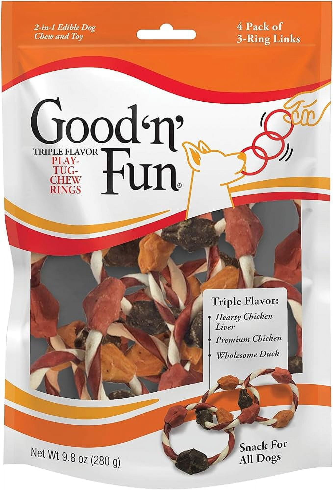 Good 'n' Fun Triple Flavor Chew Rings, 4 Count, Edible Toy for All Dogs ...