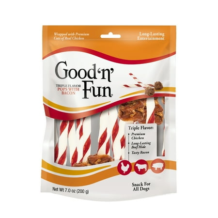 Good ‘n’ Fun Triple Flavor Pops with Bacon, Long-Lasting Dog Chews, 18 Count