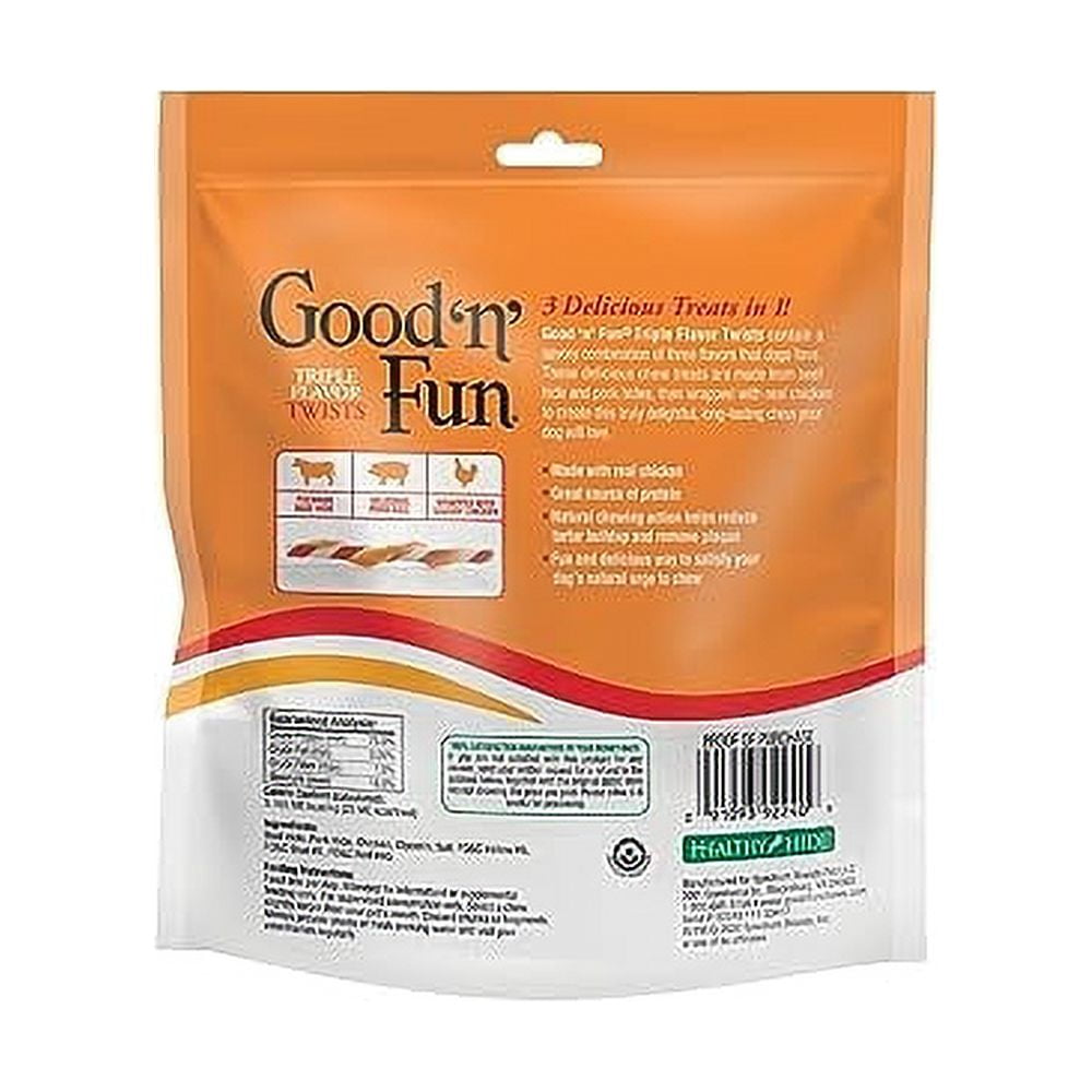 Good'n'Fun Triple Flavor Twists, Dog Chew Sticks, Premium Chicken and