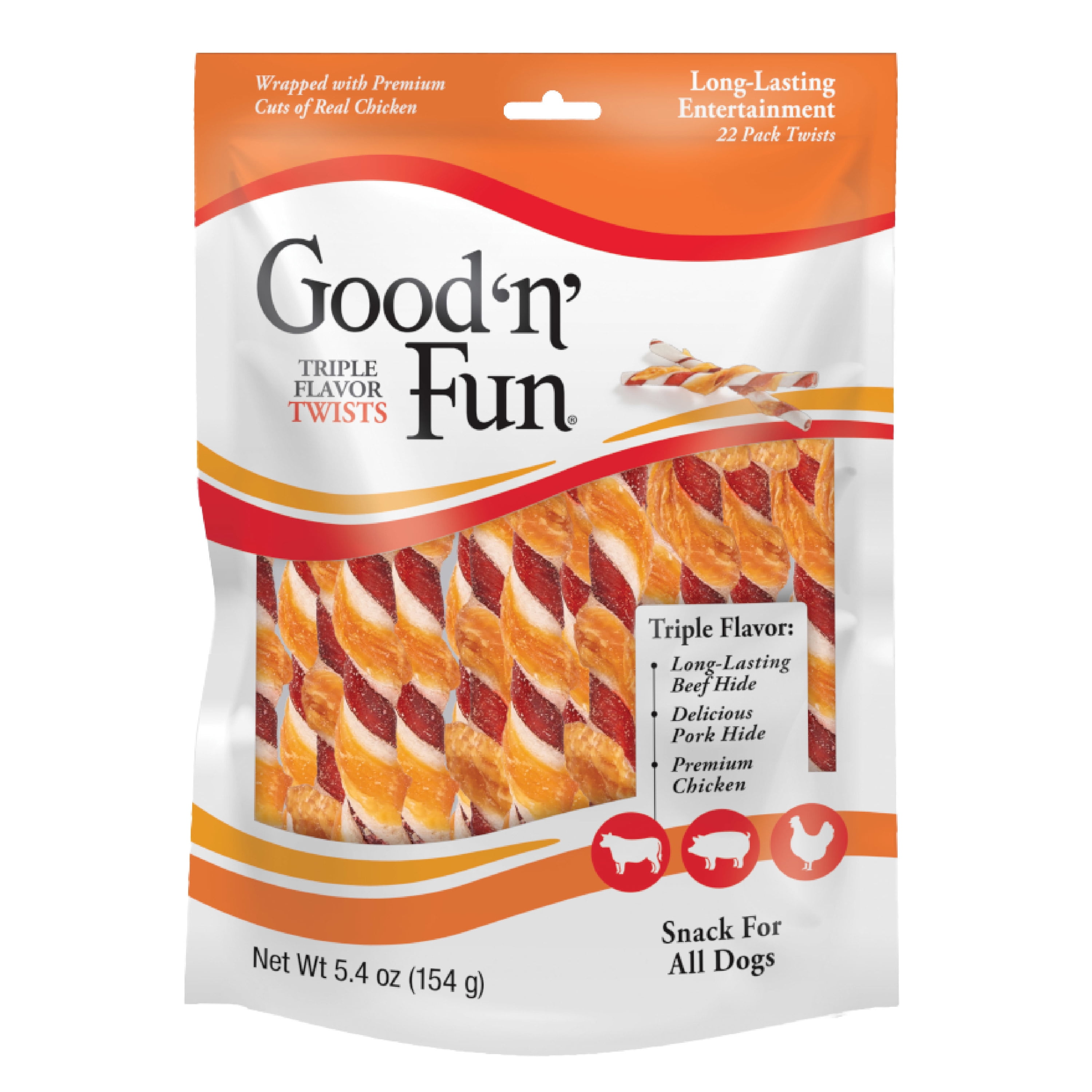 Good 'n' Fun Triple Flavor Twists, Beefhide & Rawhide Chews for Dogs ...