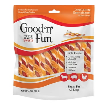 Good 'n' Fun Triple Flavor Twists, Rawhide Chews for All Dogs, 70 Count